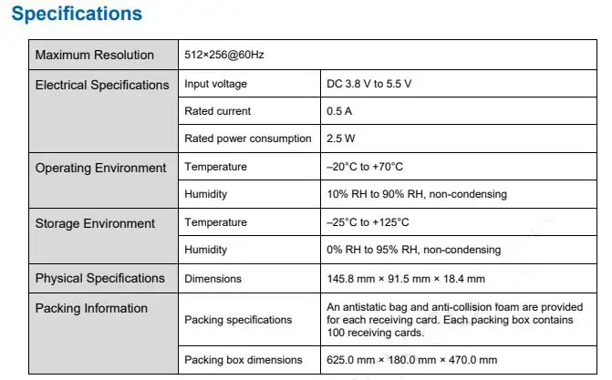 NovaStar MRV570-1 Receiving Card Specs