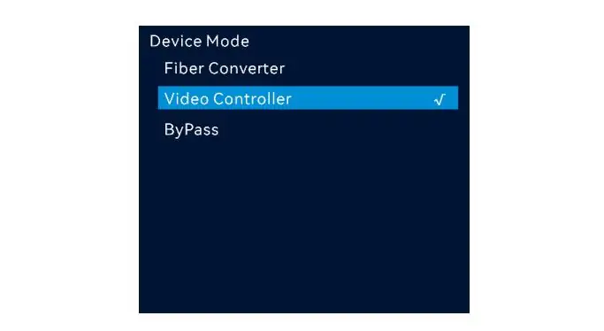 Settings menu on a dark blue screen with 'Video Controller' selected (highlighted).