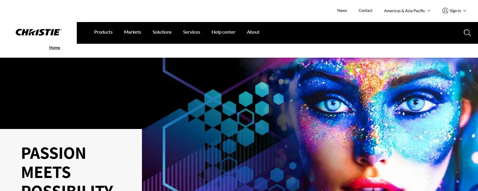 Christie Digital official homepage showing its professional display solutions hero image