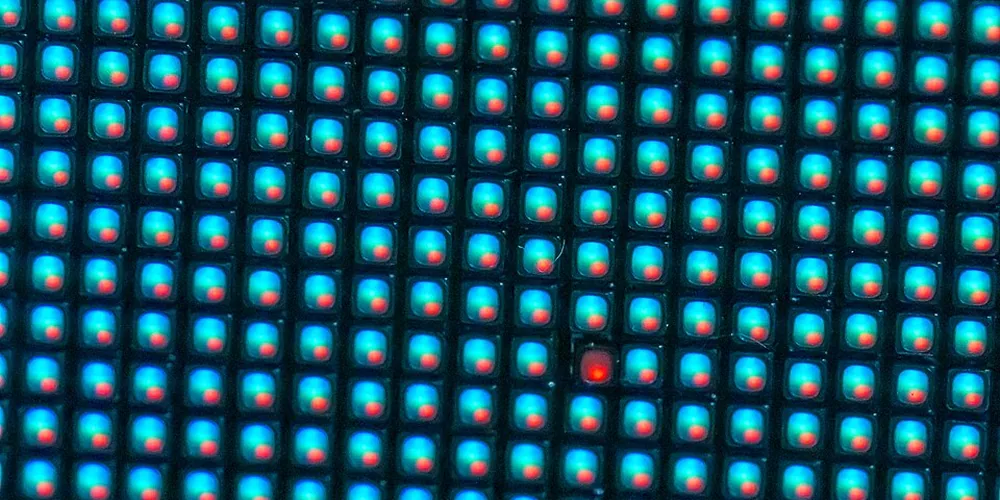 Close-up of an LED video wall with one dead pixel