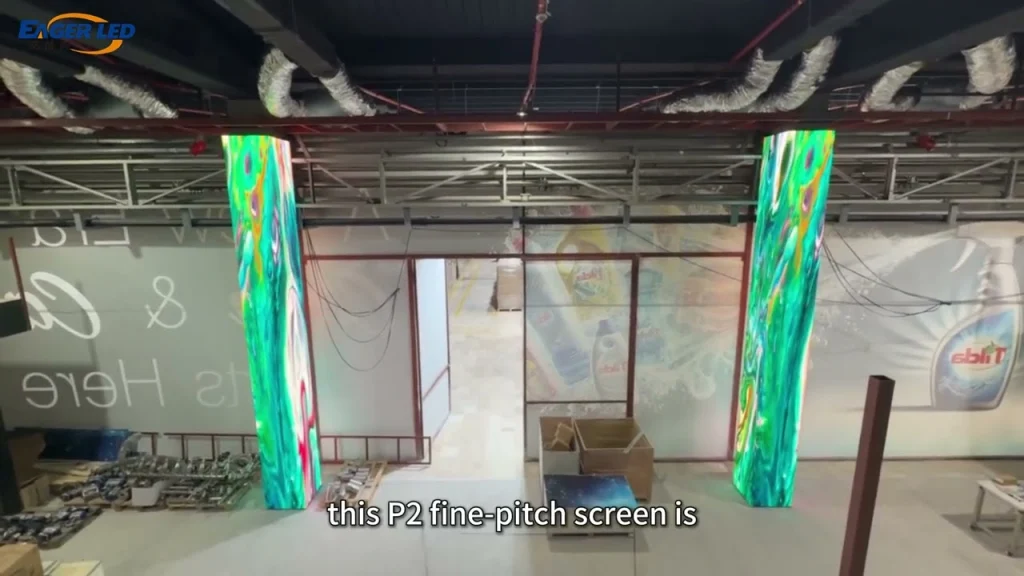 P2 indoor fine-pitch EagerLED wall installed in a commercial interior