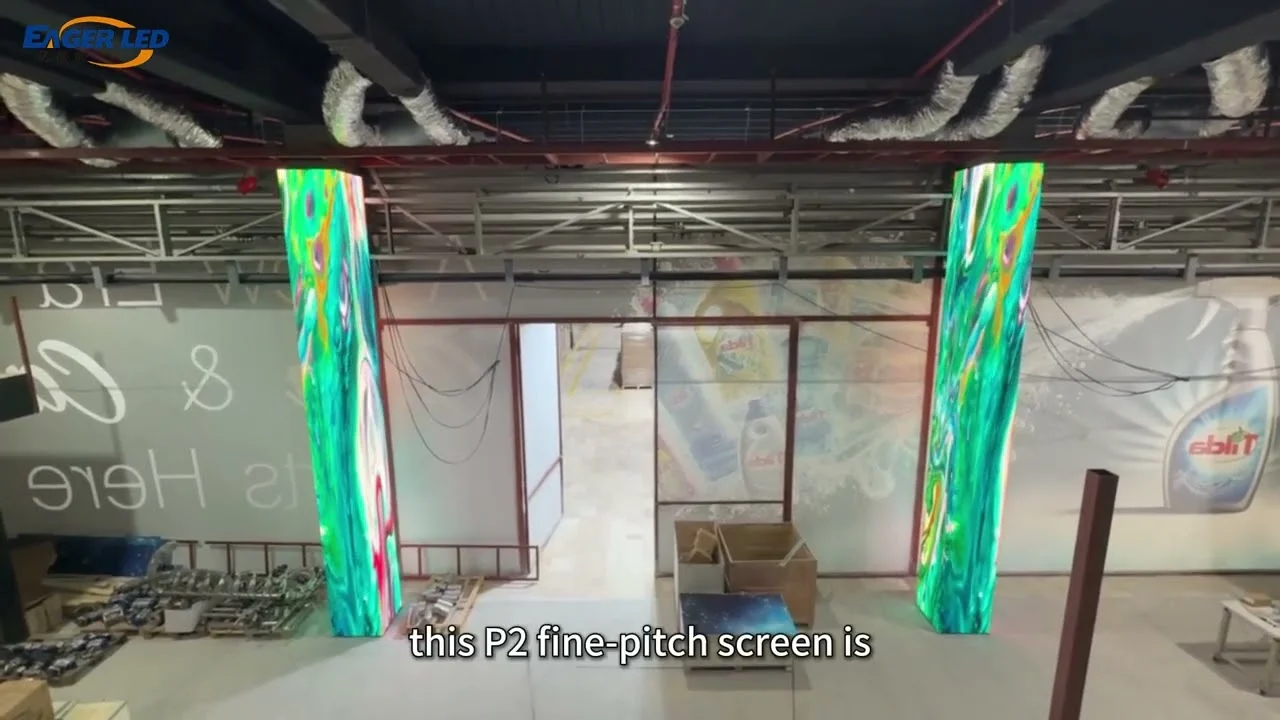 P2 indoor fine-pitch EagerLED wall installed in a commercial interior