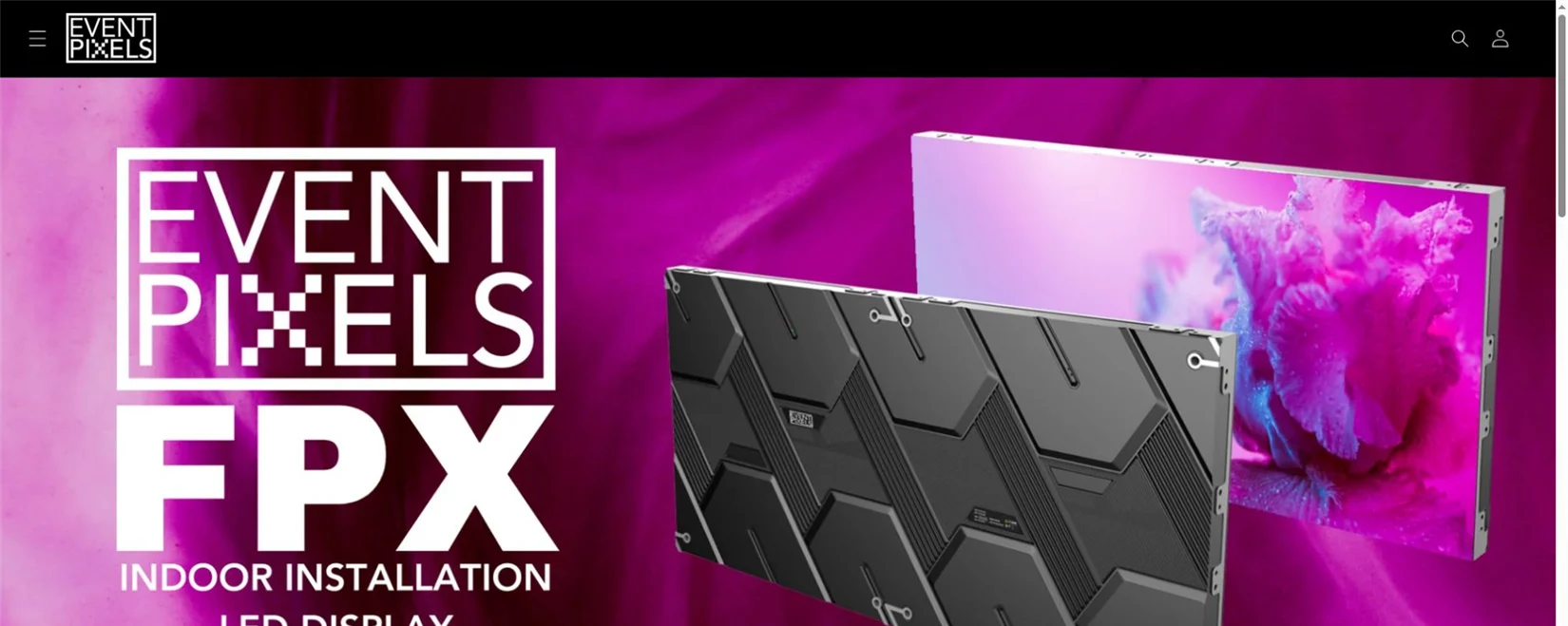 Event Pixels official homepage showing its indoor installation LED display series