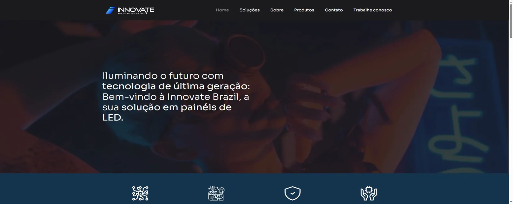 Innovate Brazil official homepage presenting local LED panel solutions and technology services