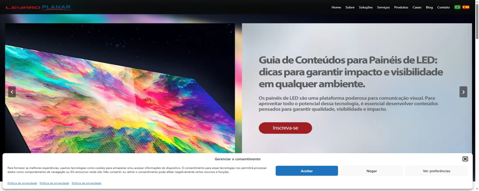 Leyard Planar Brazil official homepage featuring a high-resolution LED display solution