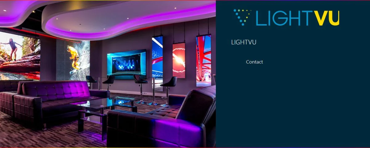 LIGHTVU official homepage showing an LED display showroom and company navigation