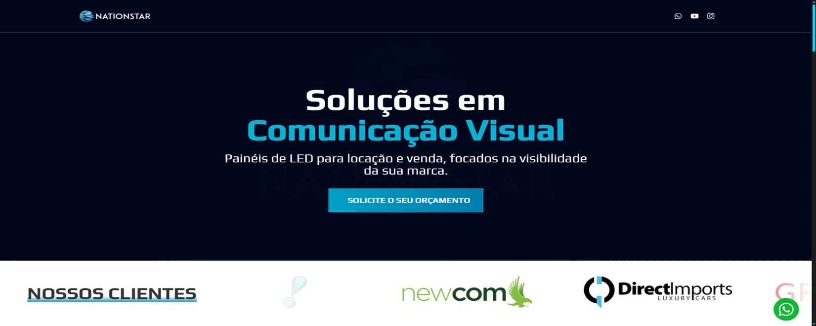 Nationstar Brasil official homepage presenting LED panel sales and rental solutions