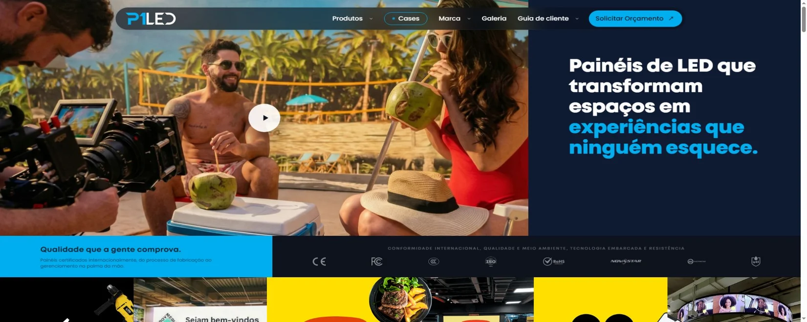 P1LED official homepage presenting LED panels for immersive branded experiences in Brazil