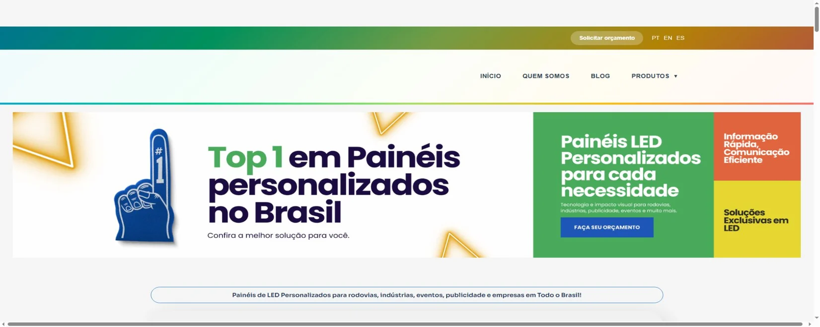Vital Tech Brazil official homepage promoting customized LED panels for industrial and commercial needs
