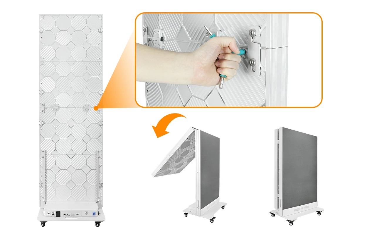 EA1920iP5 Foldable Design EA1920iP5 rear hinge and latch used to fold the poster display