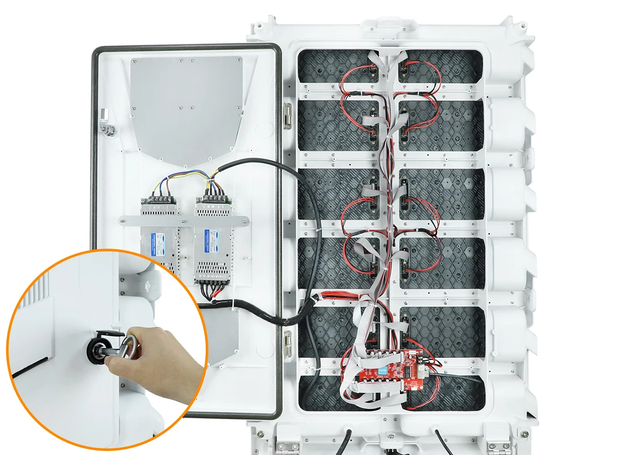 EA1920OP2 Rear Service Design - EagerLED | Leading LED Screen Supplier - EagerLED | Leading LED Screen Supplier Open rear cover of EA1920OP2 showing access to LED modules and internal components