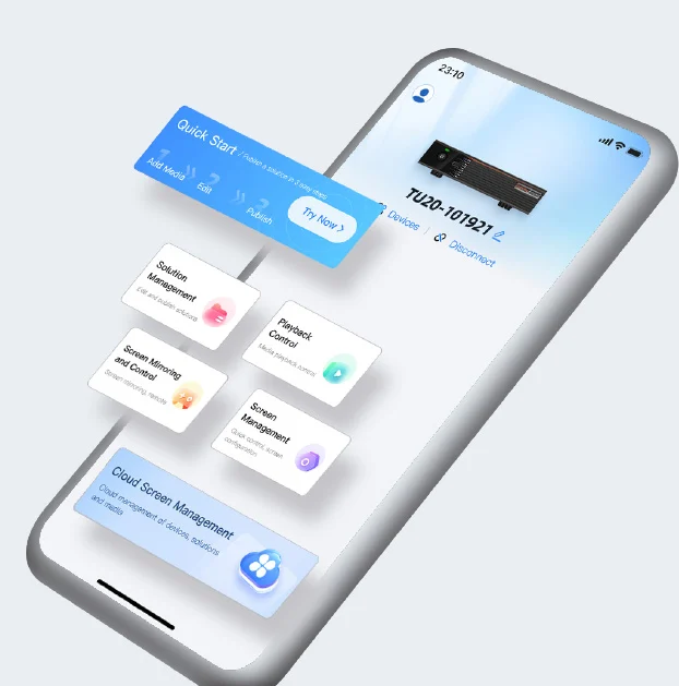 VNNOX mobile control interface for NovaStar TU Pro screen management and playback