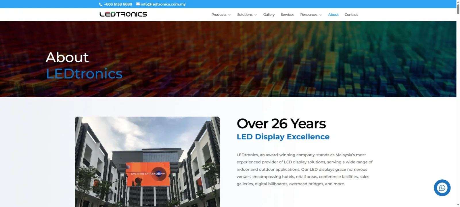 LEDtronics official website showing company navigation and LED display information