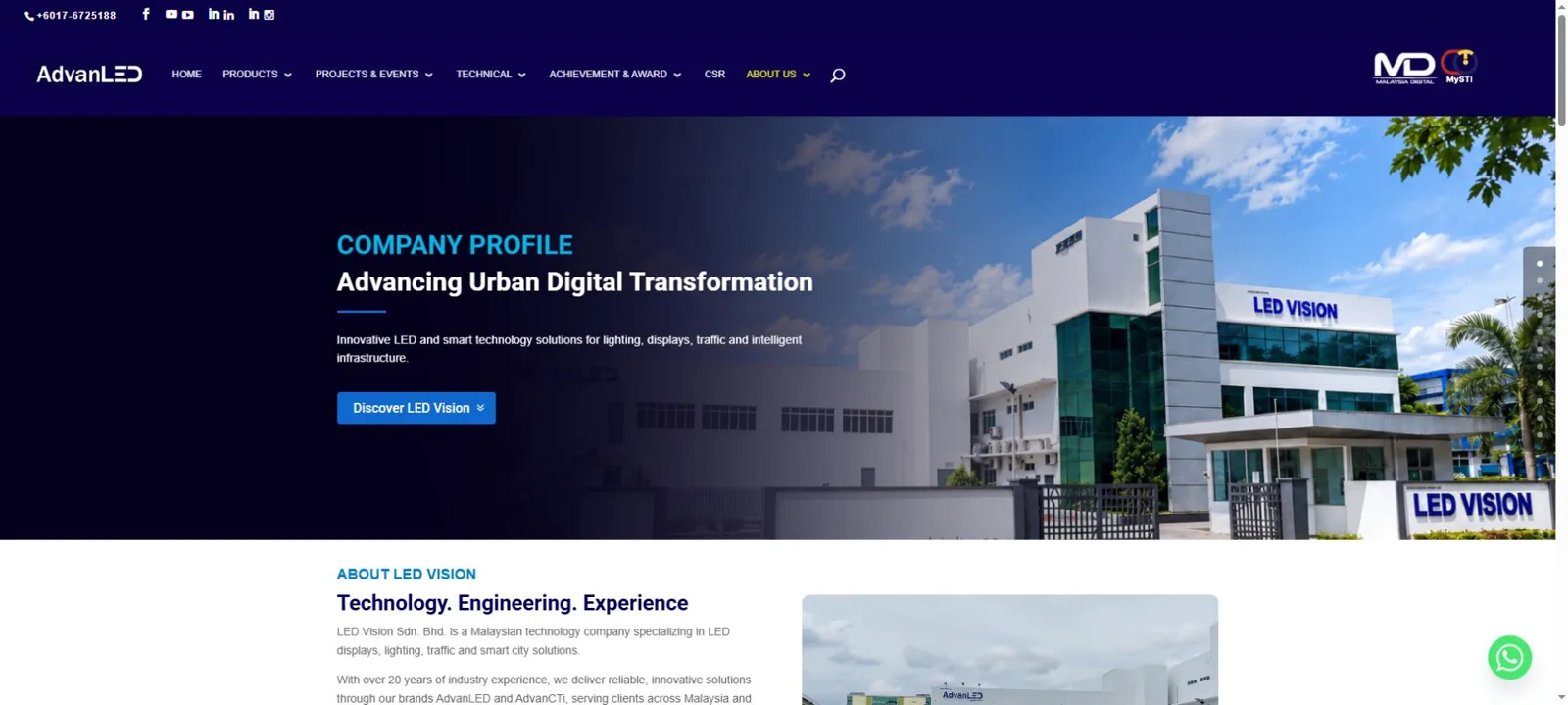 LED Vision official website showing company navigation and LED display information