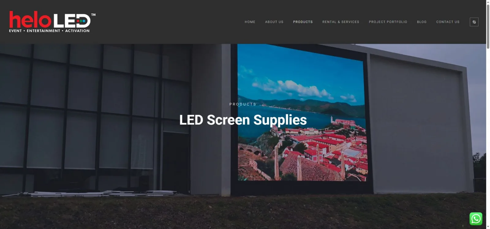 HeloLED official website showing company navigation and LED display information