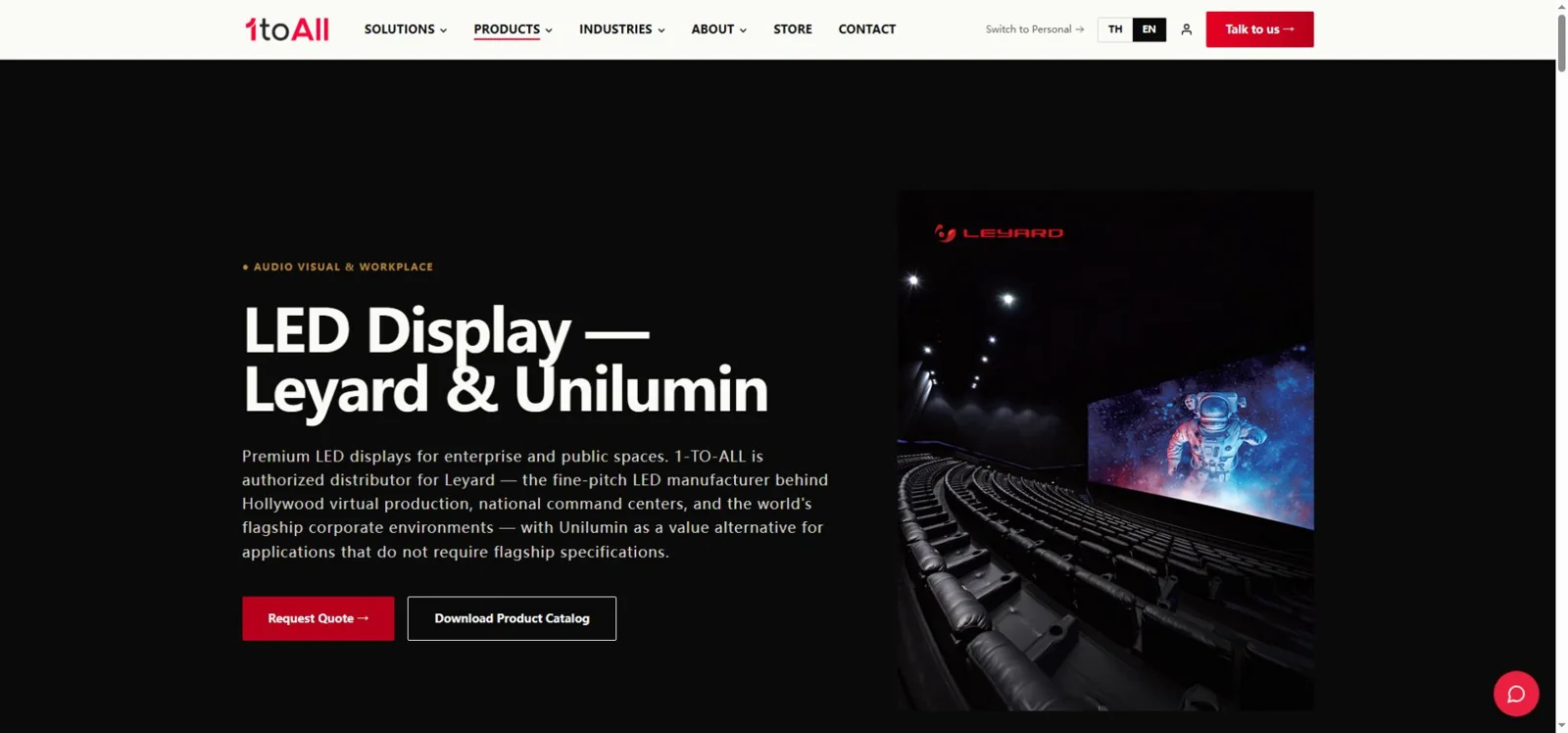 1-TO-ALL official website showing Leyard and Unilumin LED display offerings