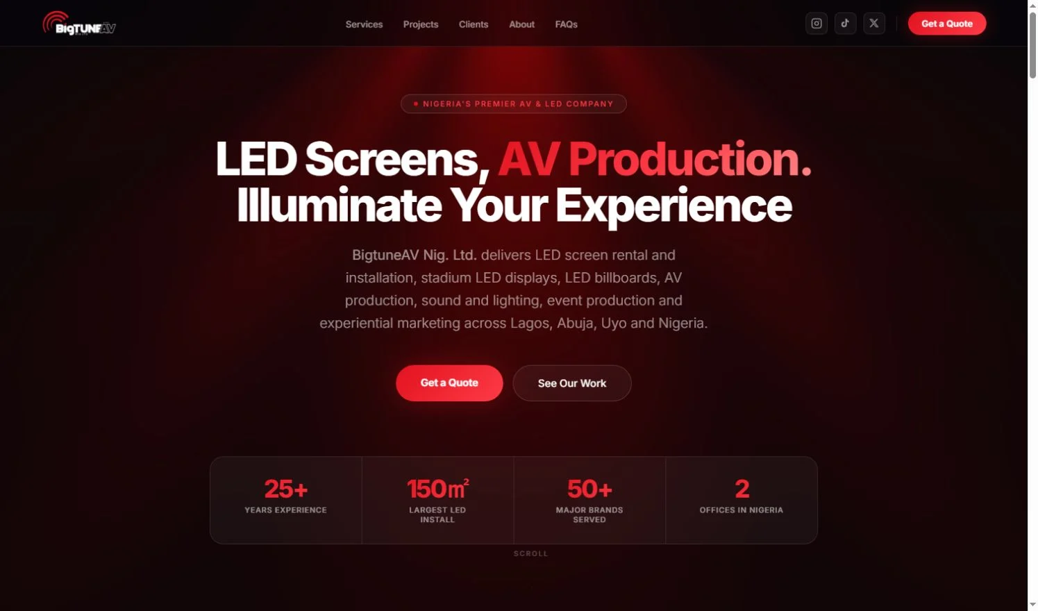 BigtuneAV official website describing LED screen and AV production services