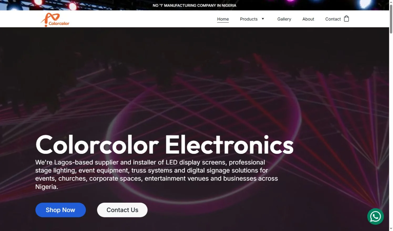 ColorColor Electronics official website showing its LED screen supply offering