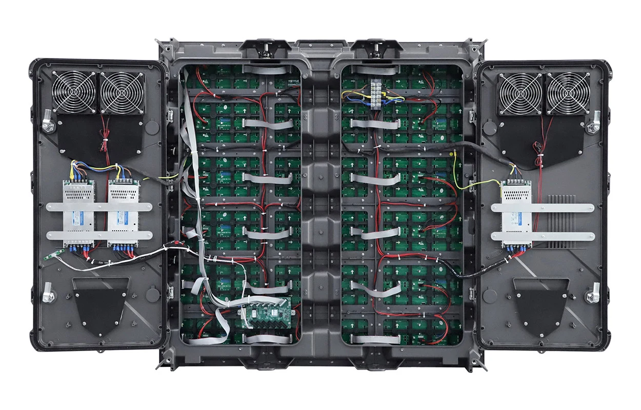 Open rear doors of the EA960R5 cabinet showing internal components