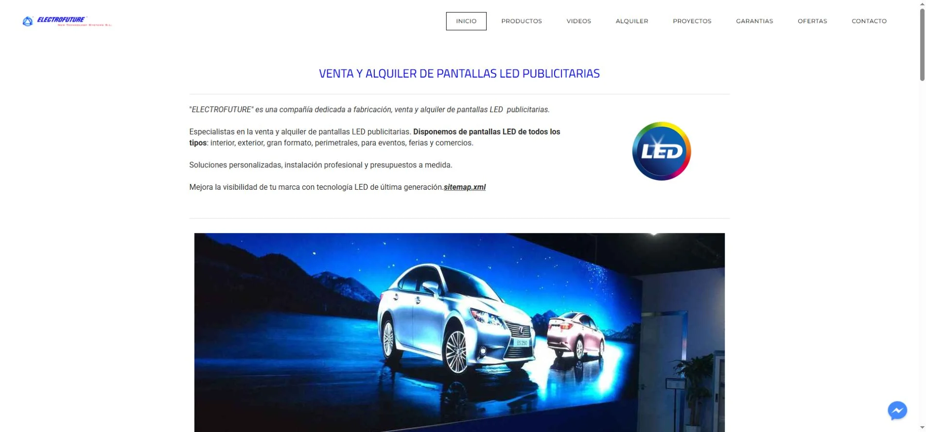 Electrofuture official website showing company information and site navigation
