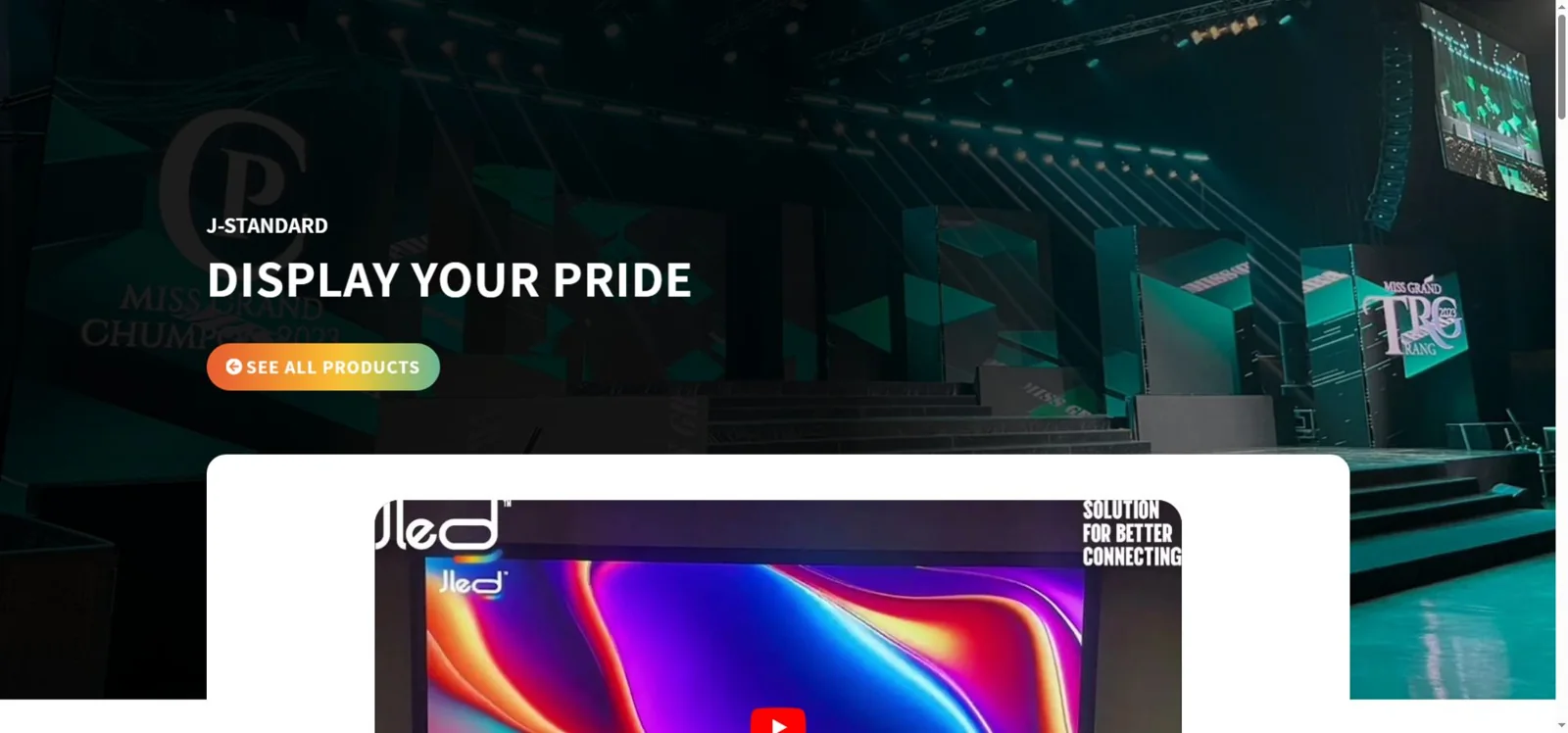 JLED official indoor LED display page with product navigation