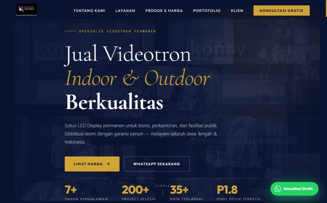 Konova Videotron website with indoor and outdoor display offerings