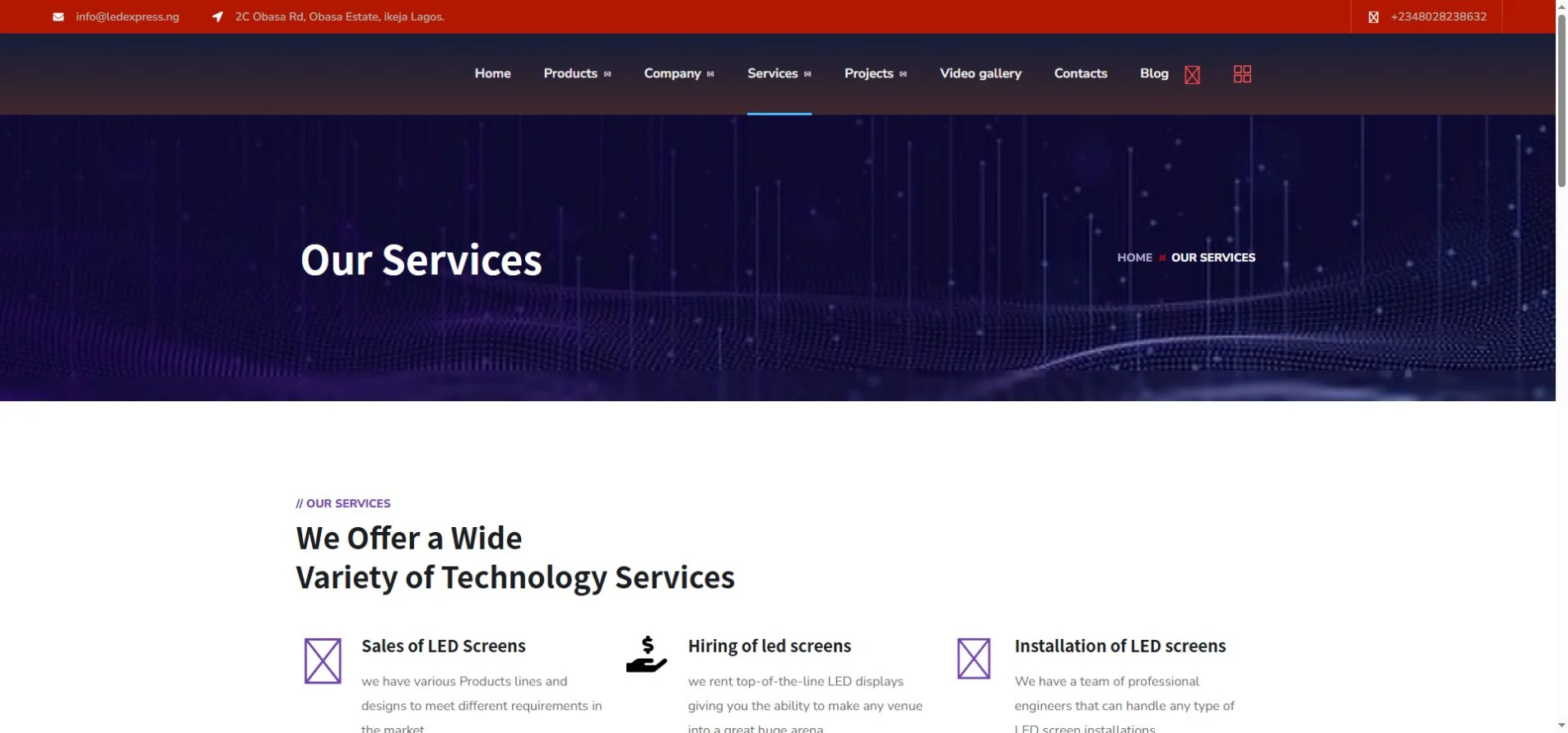 LED Express services and breadcrumb navigation for buyers comparing LED screen suppliers in Nigeria