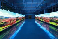 Assembled LED screens operating during a factory aging test