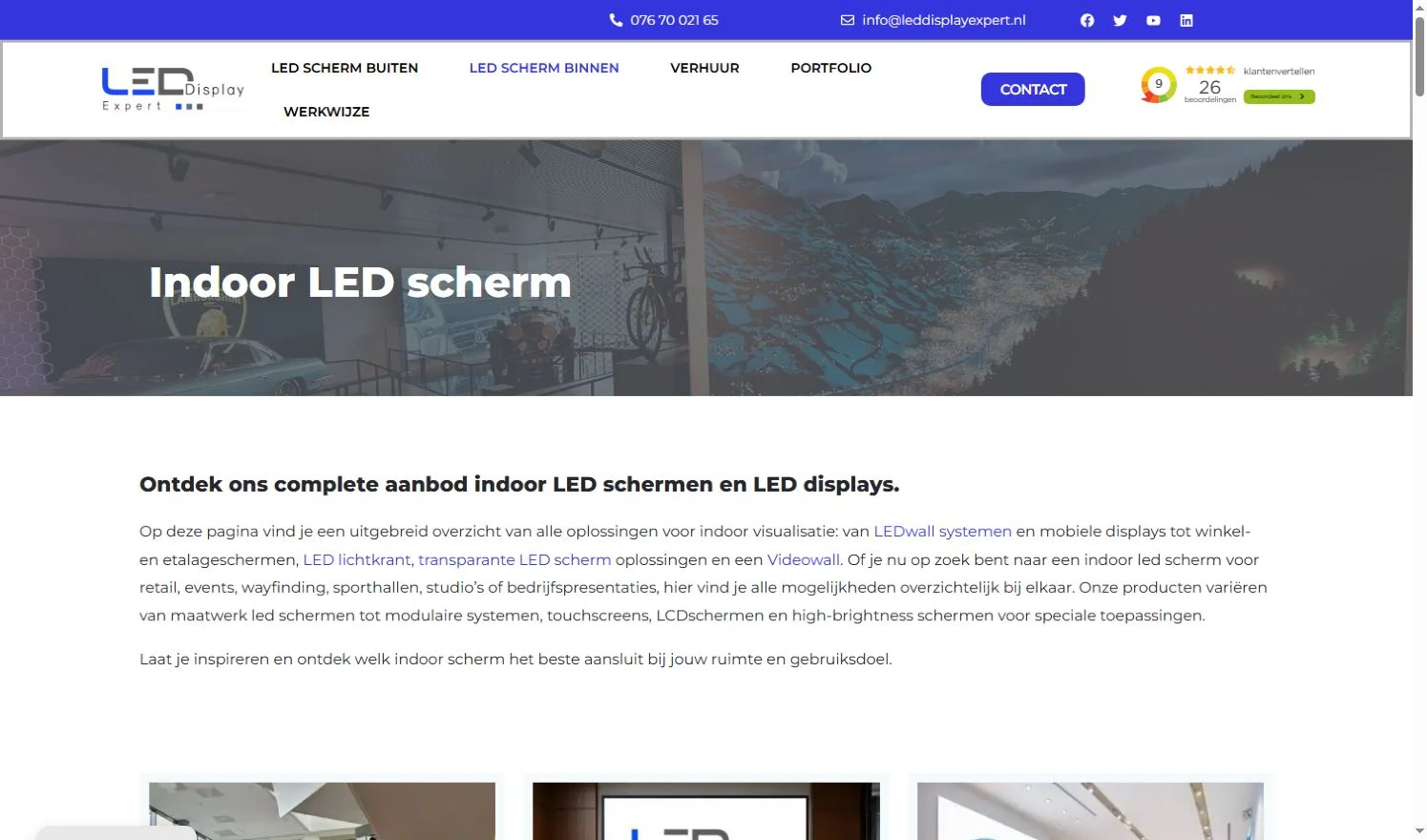 Leddisplay Expert official indoor LED screen page and navigation