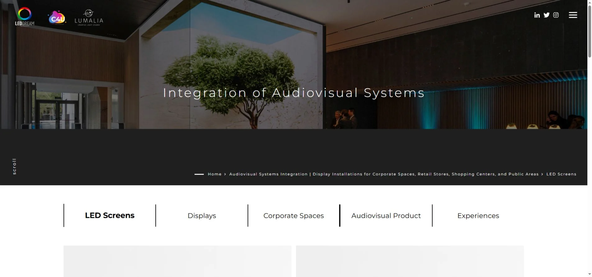 LEDDREAM Group official website showing LED display solutions and breadcrumb navigation