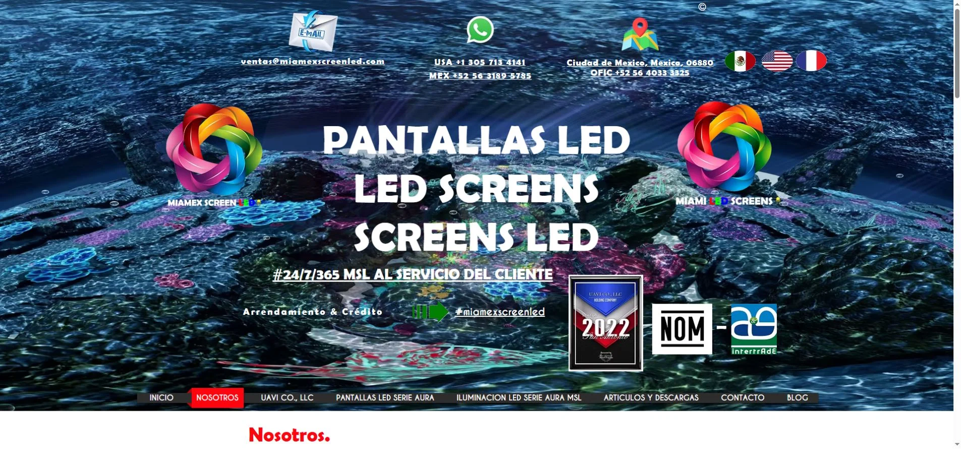Miamex Screen LED official company page with supplier logo and website navigation