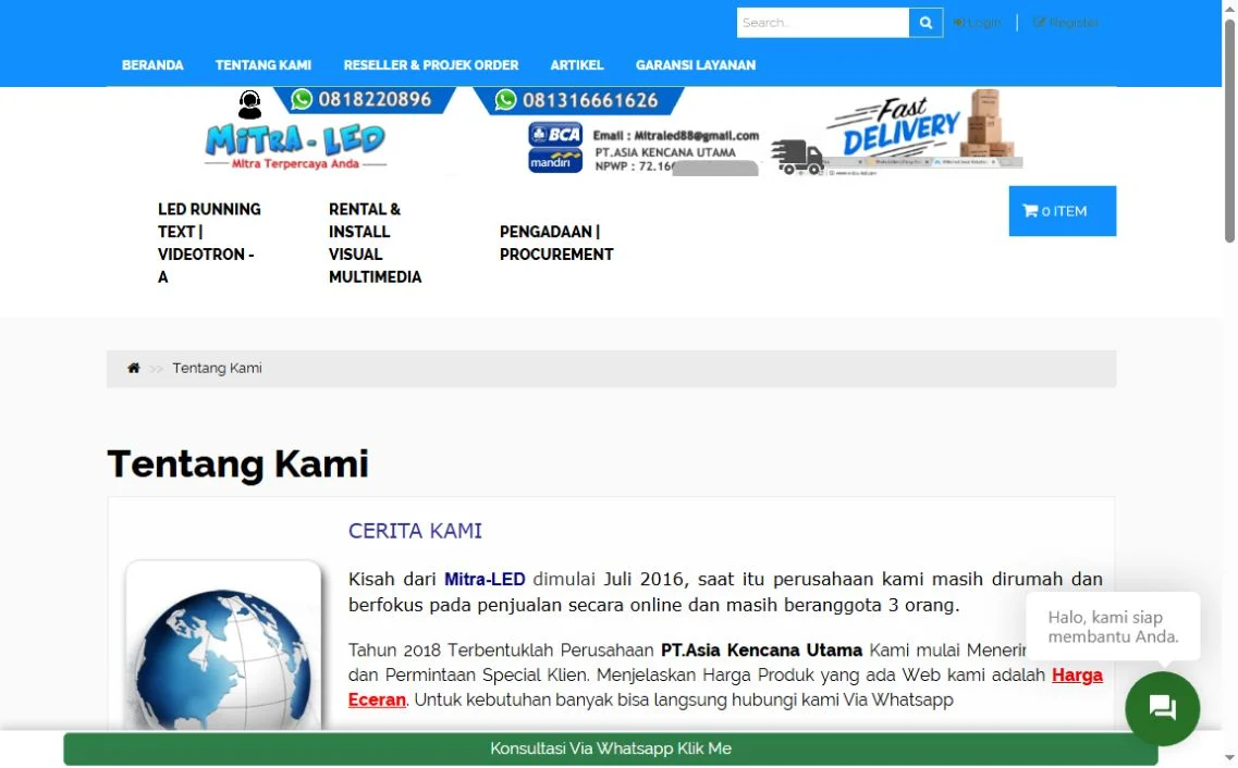 Mitra LED About page with home breadcrumb and company information