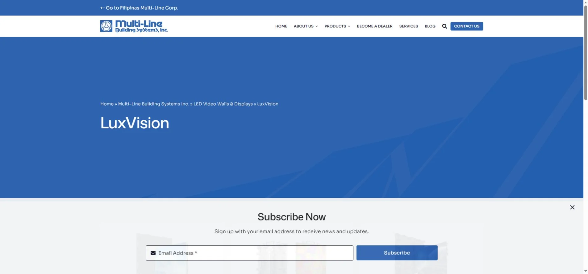multi-line-led-display-official-website Multi-Line LuxVision LED display page with breadcrumb navigation