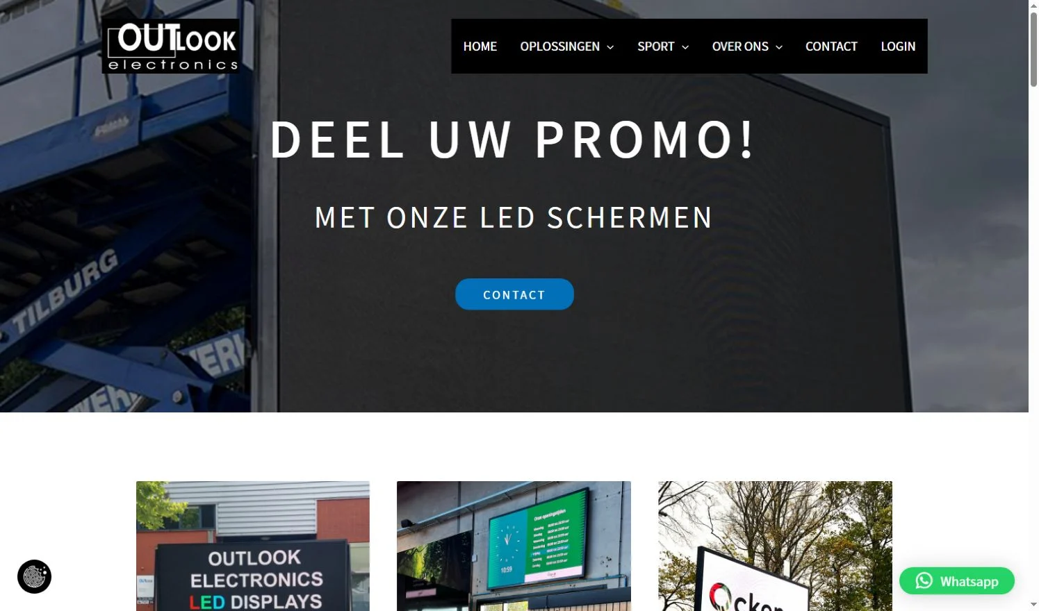 Outlook Electronics official LED screens page and navigation