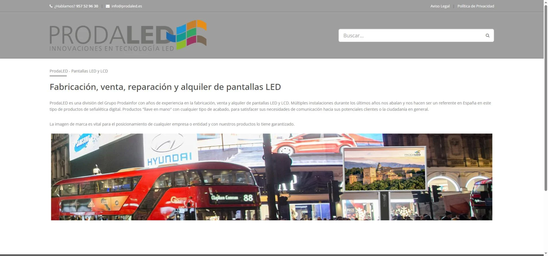 ProdaLED official website showing company information and site navigation
