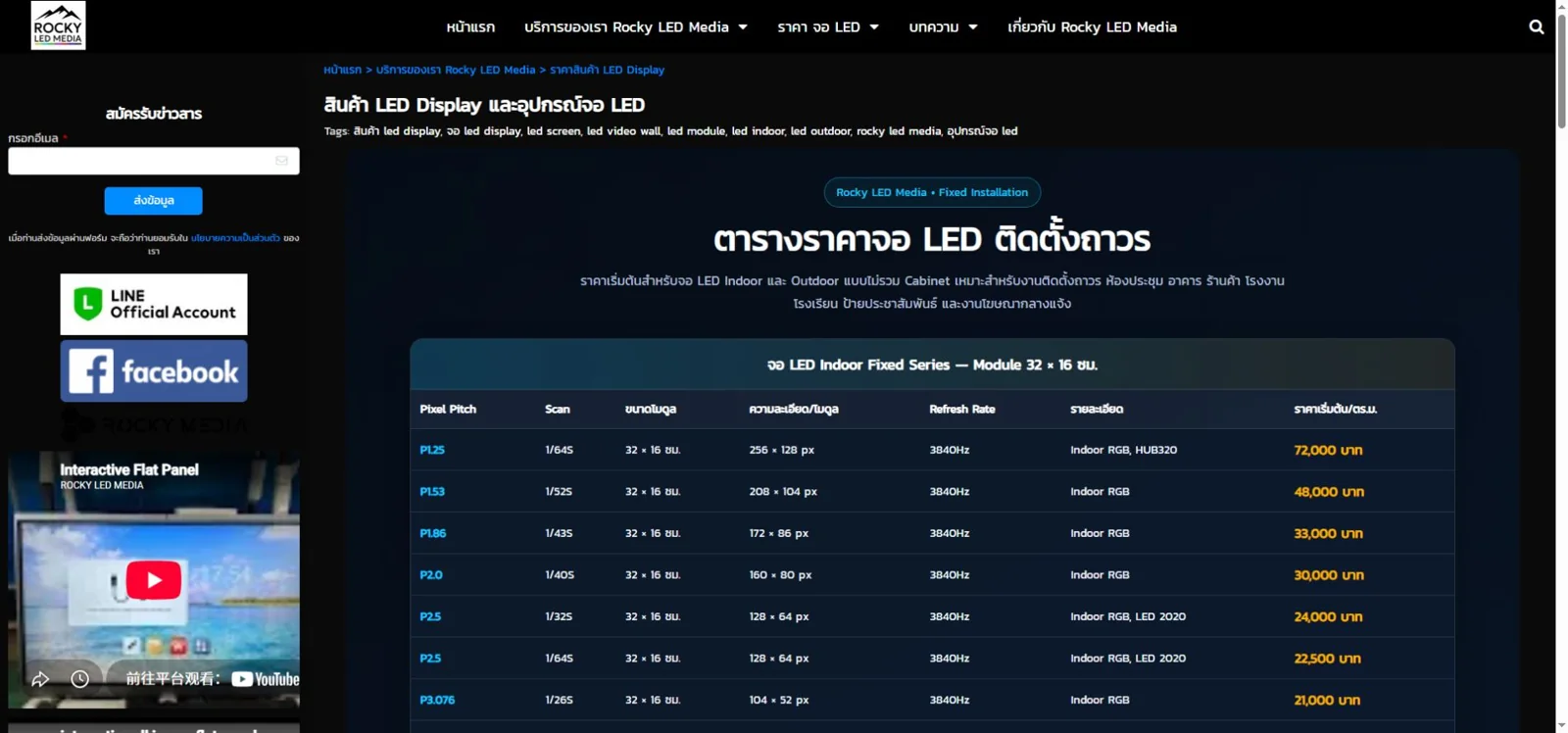 Rocky LED Media official LED products page with breadcrumb navigation