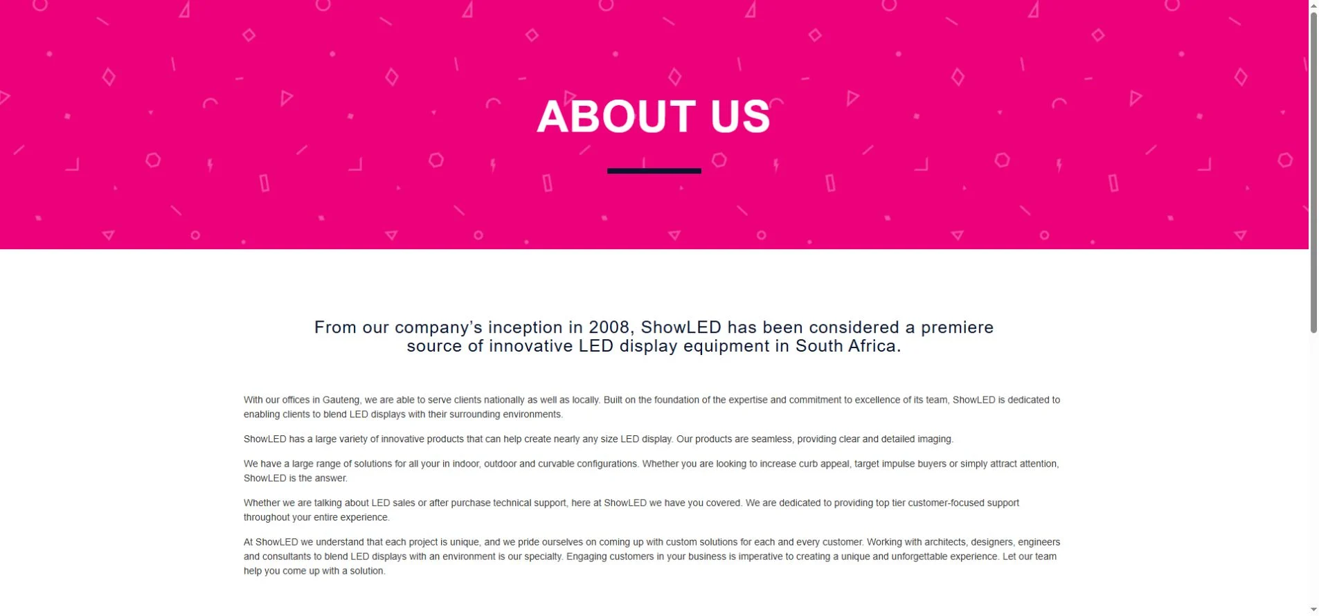 ShowLED official website showing its LED display offering