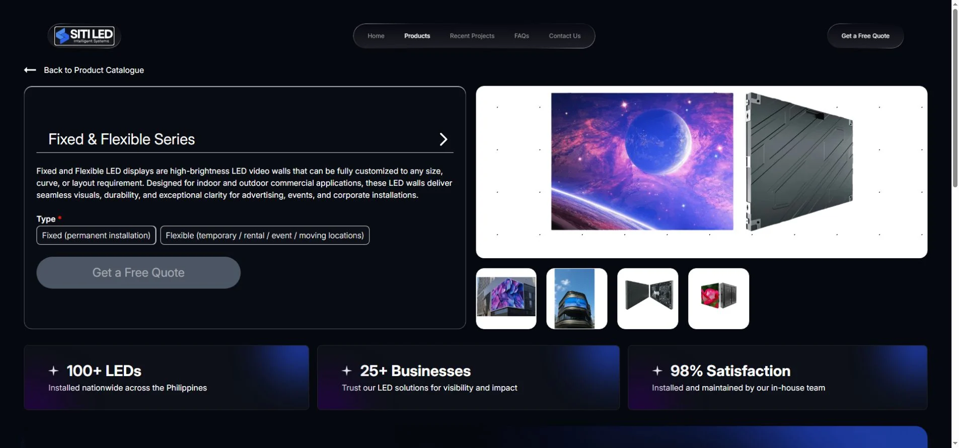 siti-led-products-official-website SITI LED fixed and flexible displays with product catalogue navigation