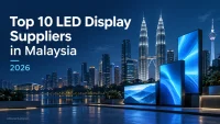 Top 10 LED display suppliers in Malaysia for 2026, illustrated with Kuala Lumpur skyline and LED screens