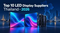 Illustrative cover for Top 10 LED Display Suppliers in Thailand 2026, showing LED cabinets and a Thailand map