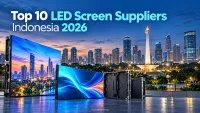Illustrative Jakarta skyline and LED displays for the 2026 Indonesia LED screen suppliers guide