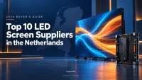 Top 10 LED screen suppliers in the Netherlands 2026 guide cover with illustrative LED video wall and cabinet