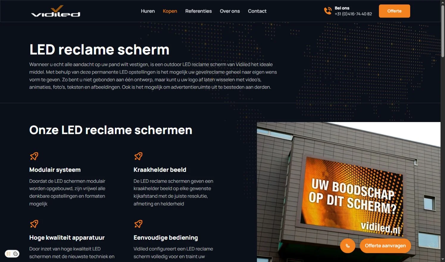 Vidiled official LED advertising screen page and website navigation