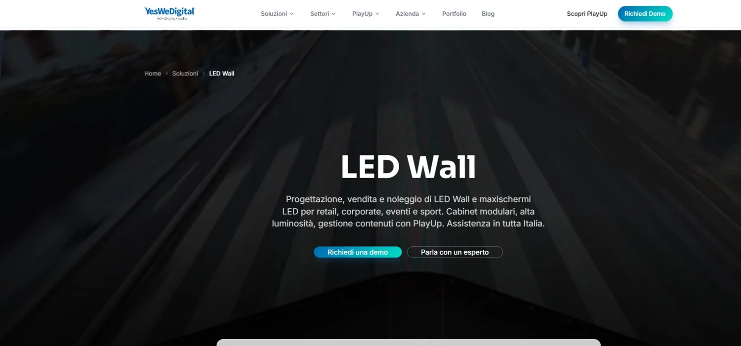 YesWeDigital official website - EagerLED | Leading LED Screen Supplier - EagerLED | Leading LED Screen Supplier YesWeDigital official LED Wall page with Home, Soluzioni, and LED Wall breadcrumbs